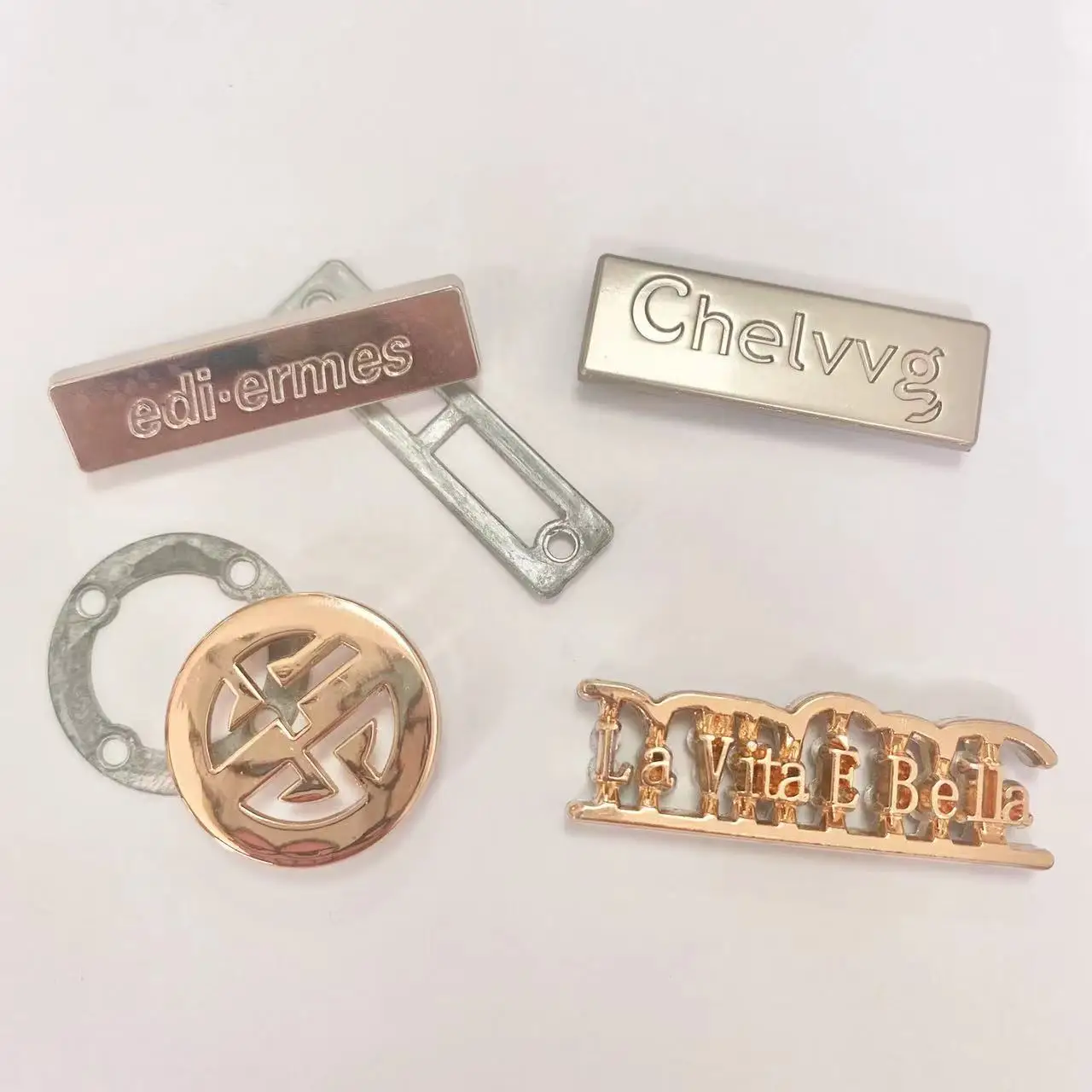 OEM High quality custom logo garment clothing clothes denim jeans label tag rose gold metal patch Custom Metal Label