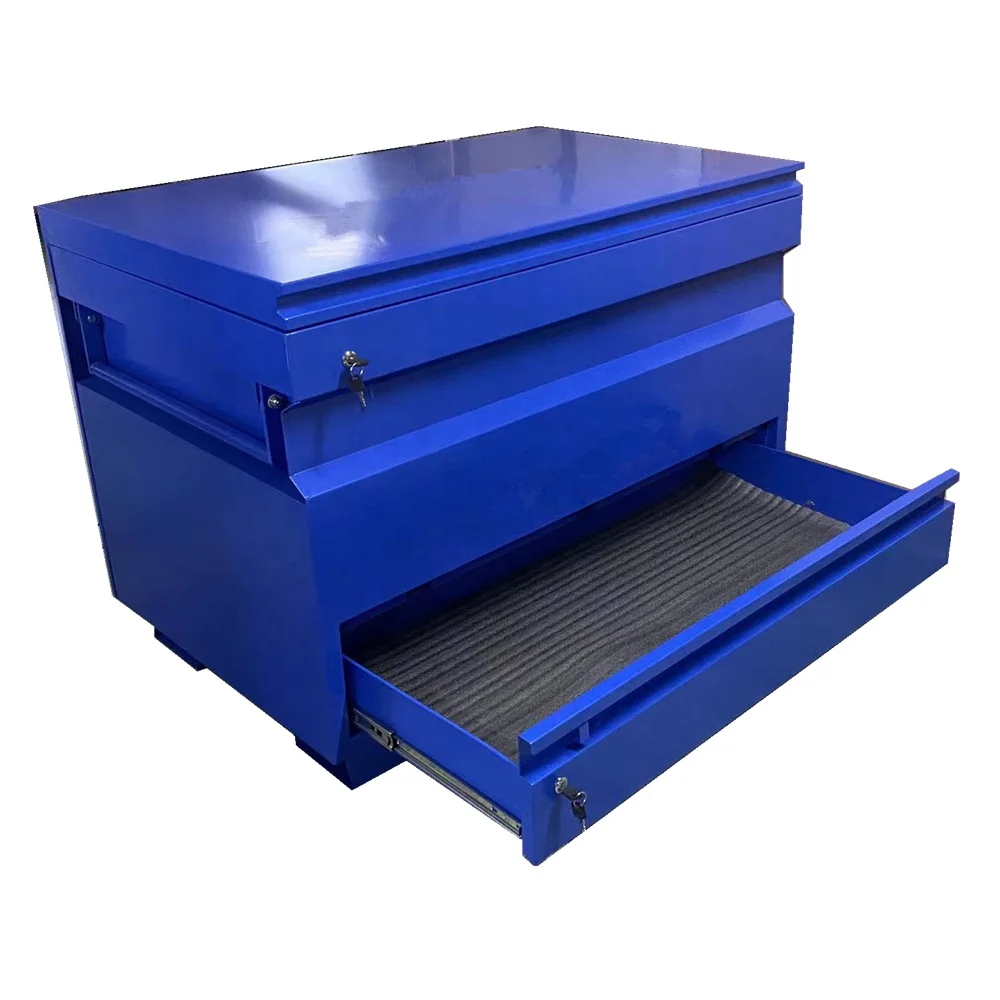 High Quality 1.5mm Galvanized Steel Job Box Waterproof Powder Coated Truck Tool Box with Drawer for Building Site Storage