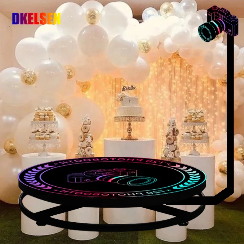 DKELSEN 360 Photo Booth Machine Automatic Slow Motion Rotating Adjustable Camera Stand 3D Selfie Platform with Ring Light