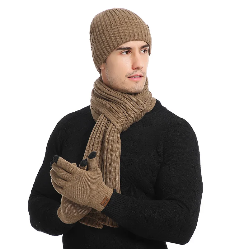 winter knitted hats gloves scarves wool warm unisex brand winter hat and gloves set