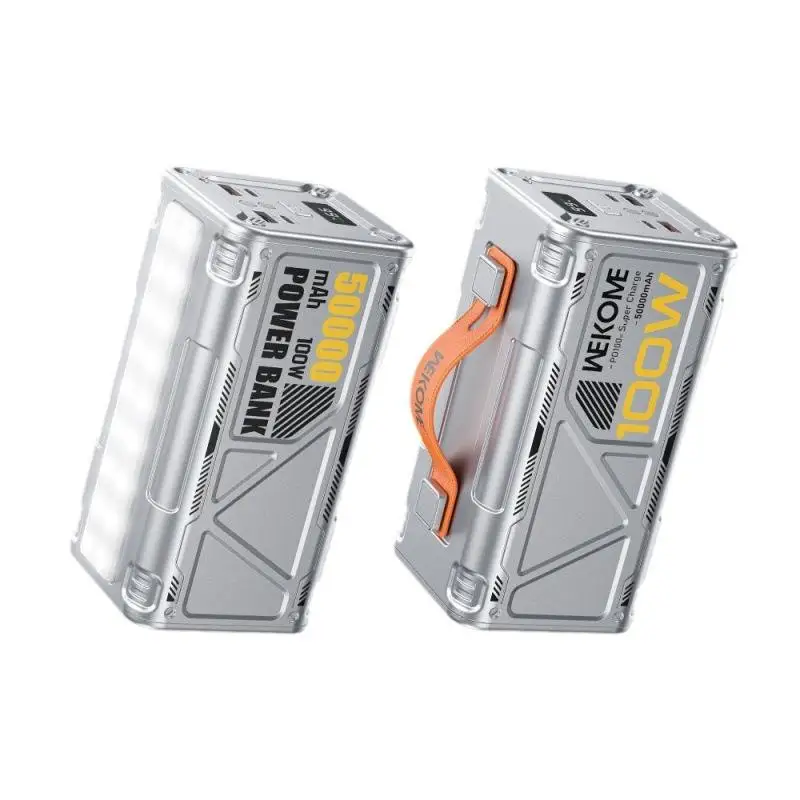 Solar-Powered 50000mAh Large capacity fast charging 100W outdoor mobile power bank with LED lighting power bank