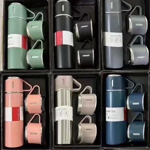 Geschenkset Flasche mit Tasse Insulated thermos bottle vacuum flask water bottle mug tumbler gift set with 3 lids
