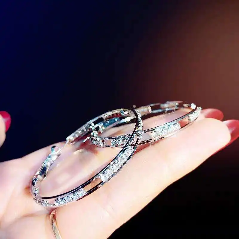  2021 New Gold Color Crystal Hoop Earrings for Women Rhinestone Round Circle Zircon Statement