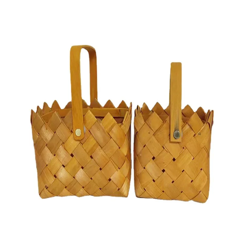 Wholesale Customized Basket Woven Wood Chip Weave Rattan Hand-woven Flower Basket