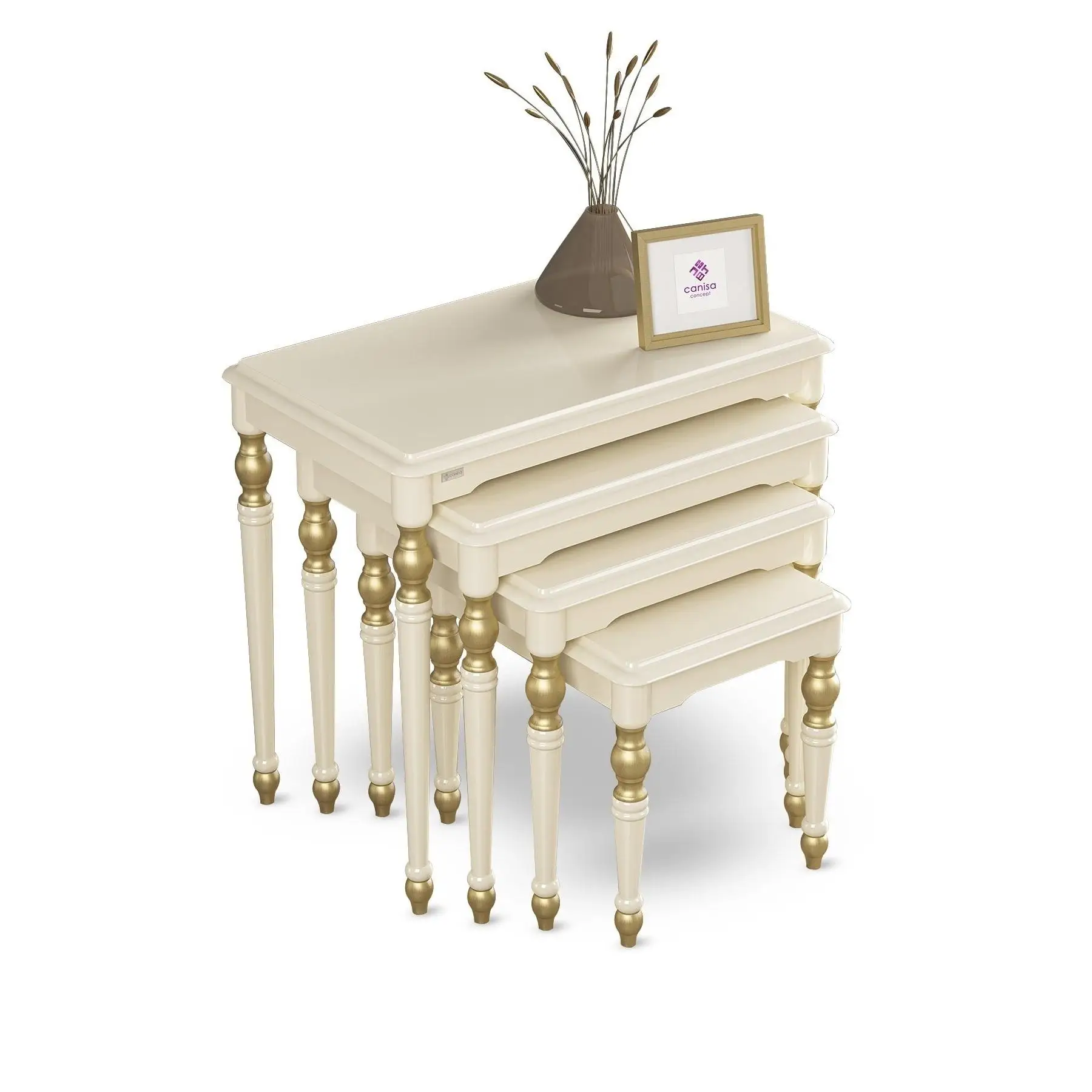 Серия Palace 1 класс MDF и лаковая краска авангардный набор из 4 предметов для гнездования кофейного столика крем