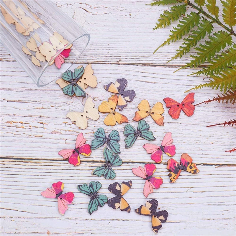 Wholesale colorful wooden butterfly buttons
