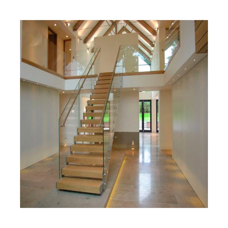 Prima Straight Single Steel Stair Center Beam Straight Staircase Cable Railing Stringer with Wooden Step Design