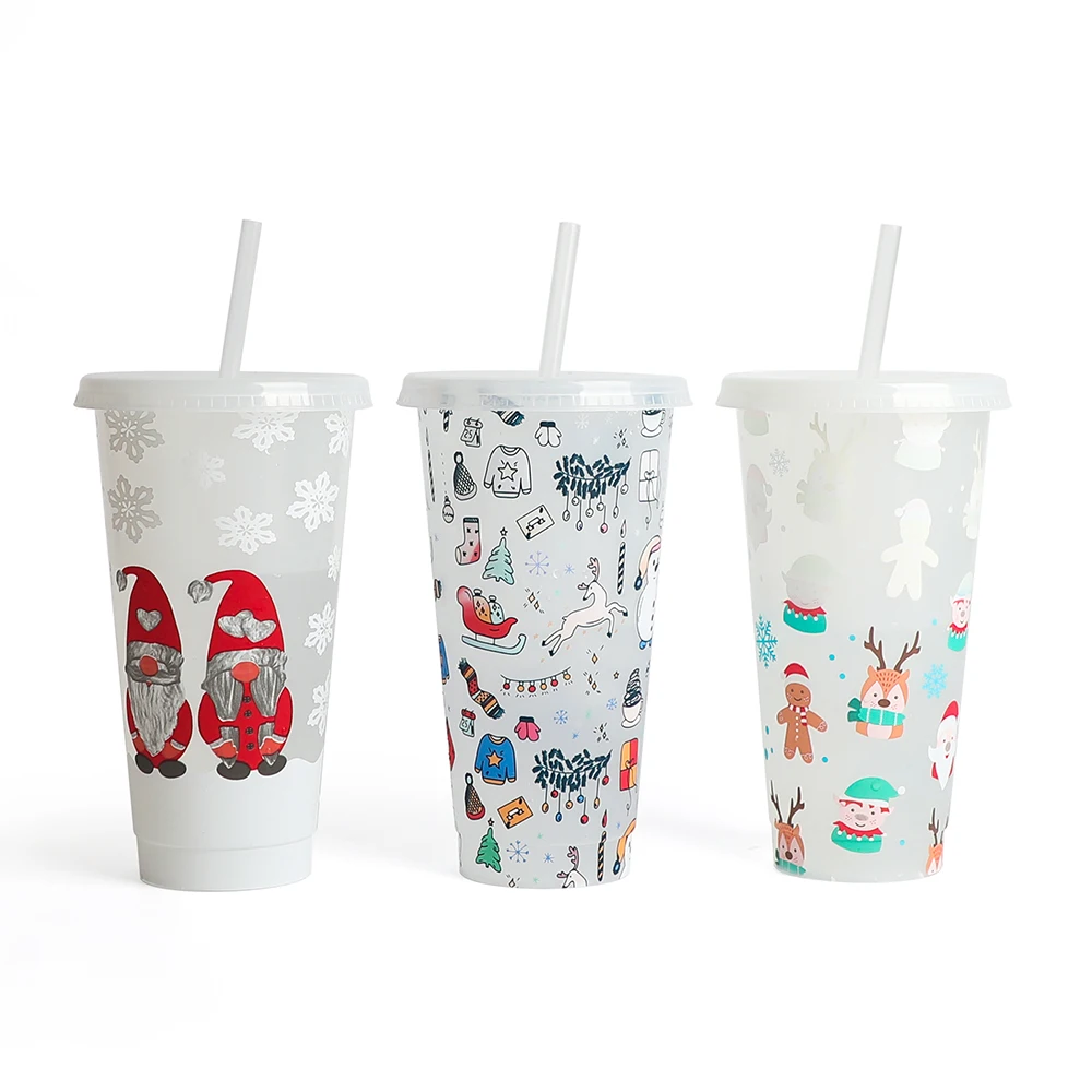 Christmas Pumpkin Halloween 16 Oz Cold Coffee Temperature Custom 24 Oz Plastic Color Changing Cup With Lids Straws