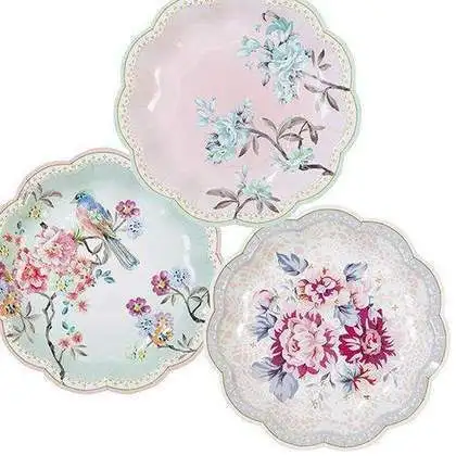 Tea Party Vintage Floral Plate Cups And Saucer Disposable Tableware Sets For Tea Parties Weddings Baby Showers And Birthday
