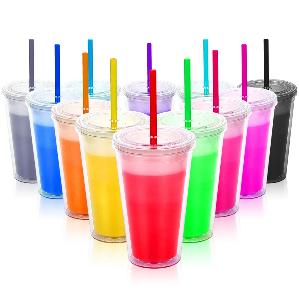 Cups with Lids and Straws for Adults, Reusable Cups with Lids and Straws in Rainbow Colors,16 oz Iced Coffee&Bulk Party Tumblers