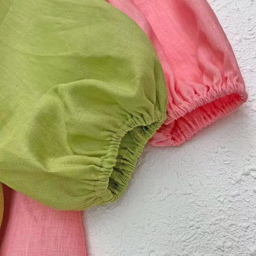 Wom Clothes Lady Mini Dress Summer Casual Women Clothing Waistless Linen Mini Dress Round Neck Long Sleeve Natural Woven Simple