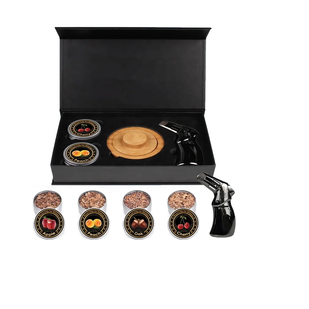 Old Fashioned Glass Cocktail Smoker Customizable Whiskey Kit with Wood Chips and Stone Cooler Bar Accessories Packaged in Box