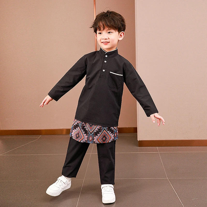 Hot Sale Middle Eastern Islamic Teen Boys 12yrs muslim Baju Melayu With Pocket
