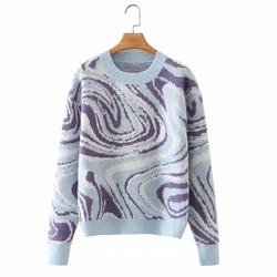 RTS Wholesale Wholesale Custom Sweater Fashion Women Lady Long-sleeve Pattern sweater Knitted Loose Round Neck Sweater for Women