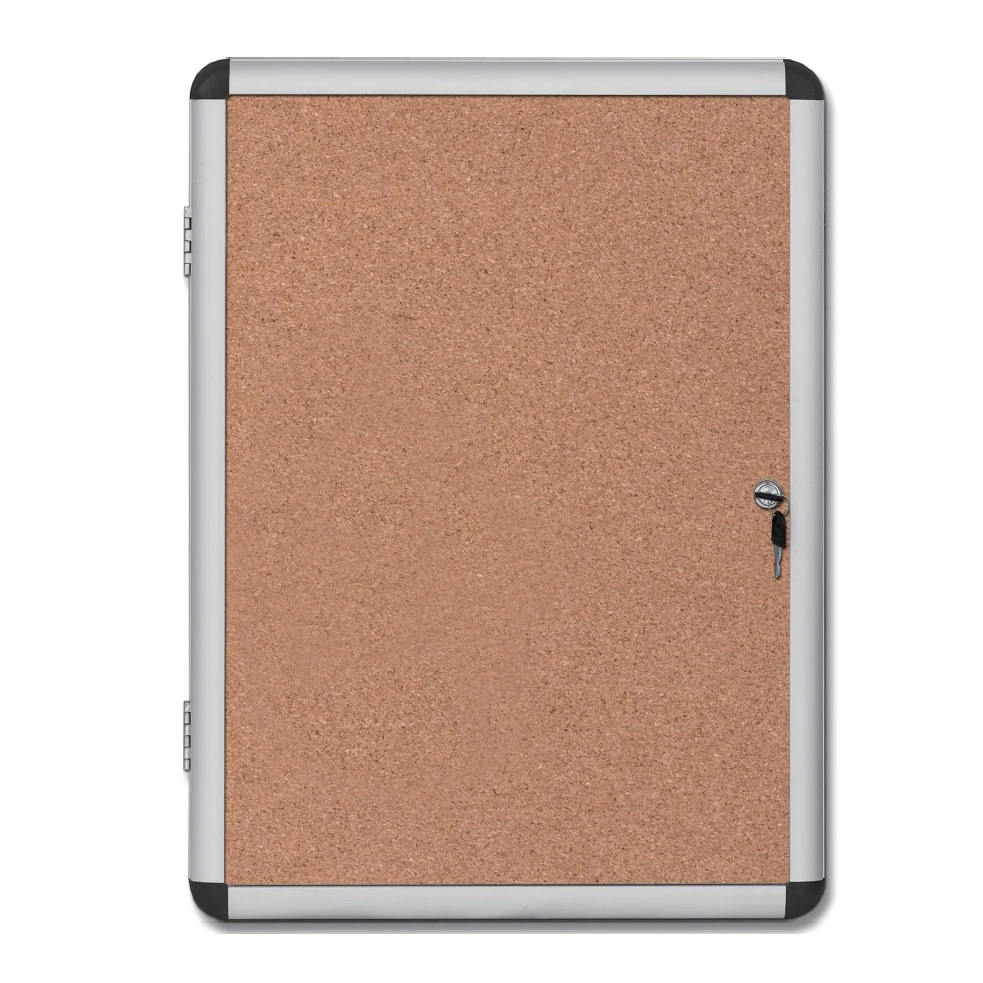 
cork notice board with lockable door & 2 keys 