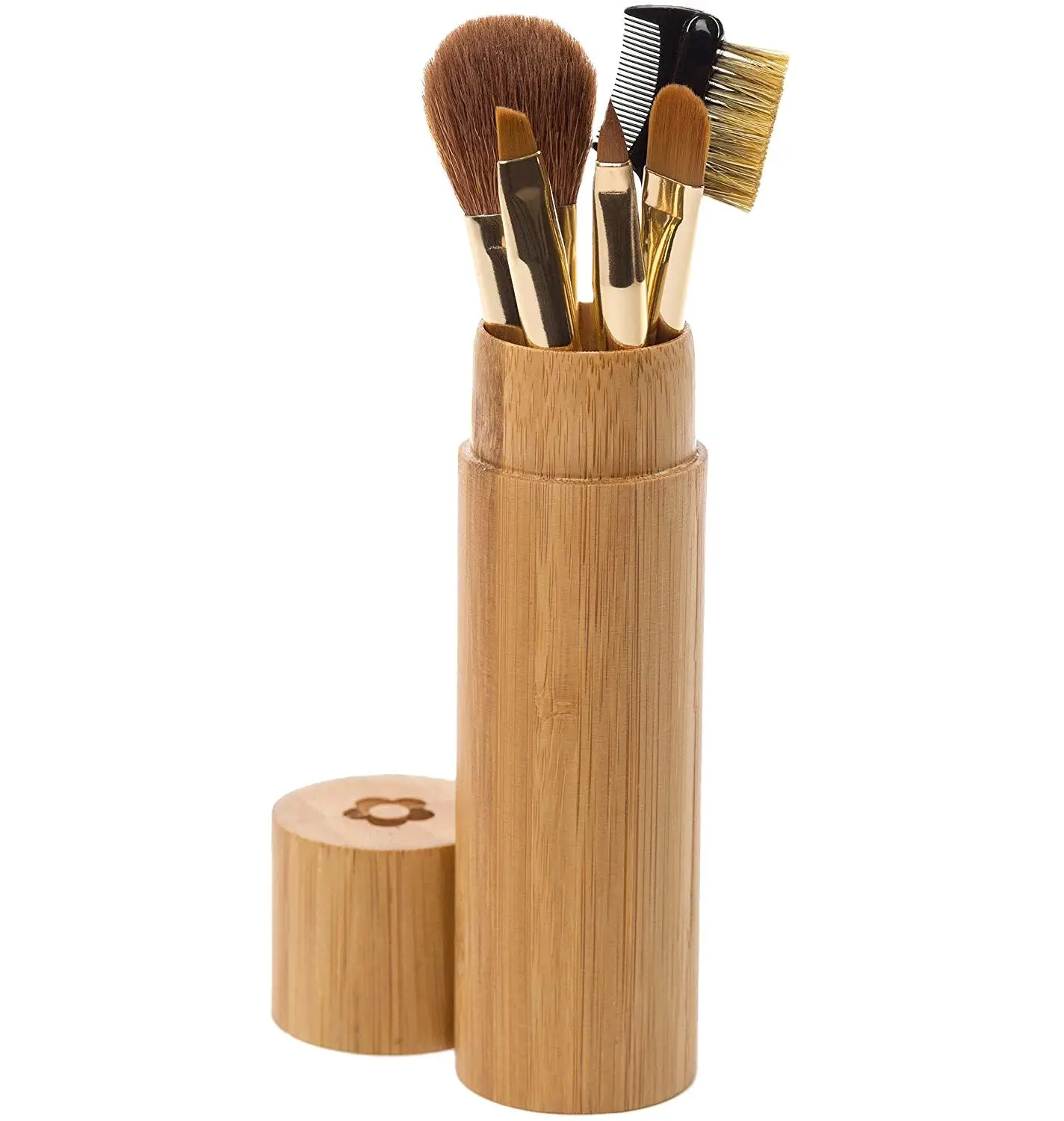 Mini 100% Natural Bamboo Makeup Brush Set Beautiful Bamboo Case with 5 Brushes Mini Makeup Brushes