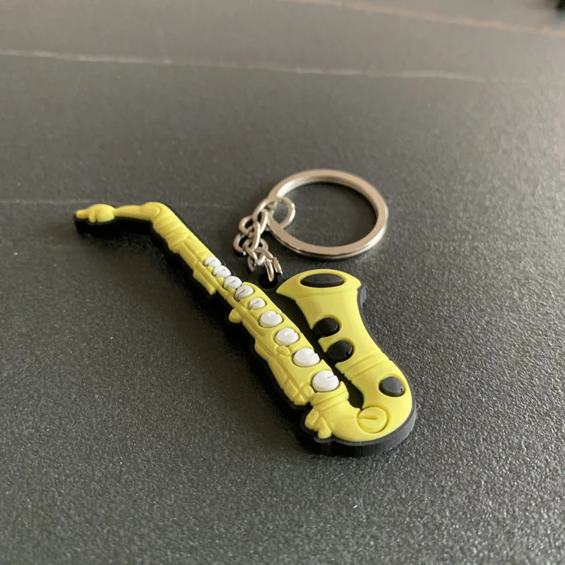 2D Embossed Custom Shaped Silicone PVC Rubber Saxophone Souvenir Key Chains