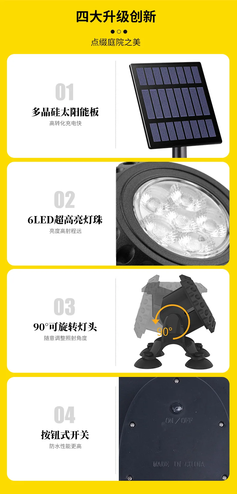 Solar fish tank underwater lamp Farmhouse outdoor decorative pool spotlight IP68 outdoor waterproof solar spotlight