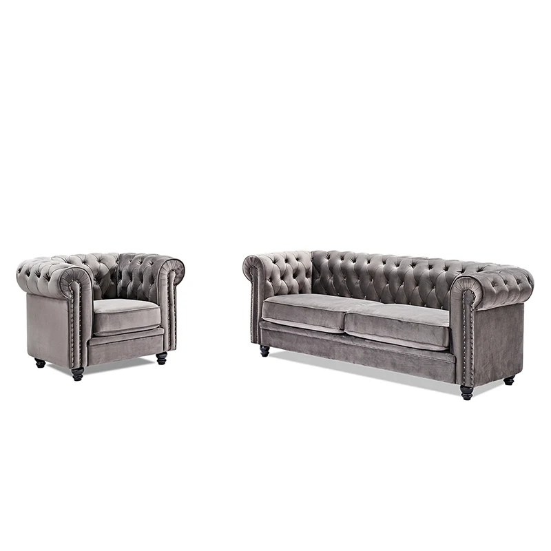 USA in stock drop shipping service home furniture grey color l shape velvet