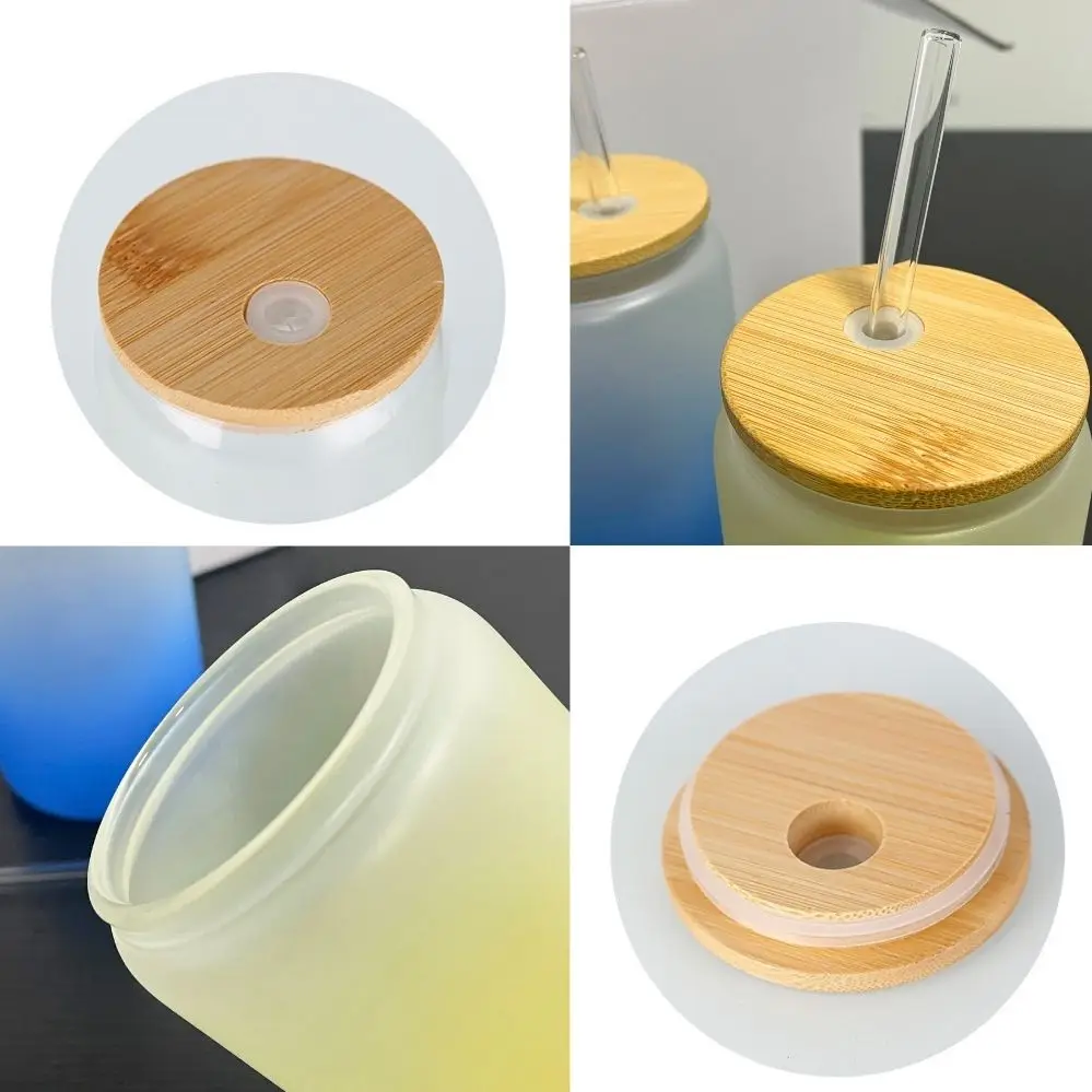 DIY 16oz Cups Blank Sublimation Tumblers Can Shaped Beer Glass with Bamboo Lid and Straw Colored Frosted Glasses