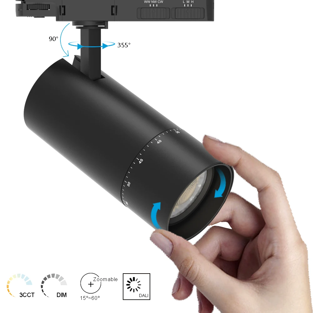 OBALS Zooming Dimmable CCT 3CCT 3 Phase 25W 30W Focus Lamp Retail Spot Surface Mounted Rail Led COB Track Light