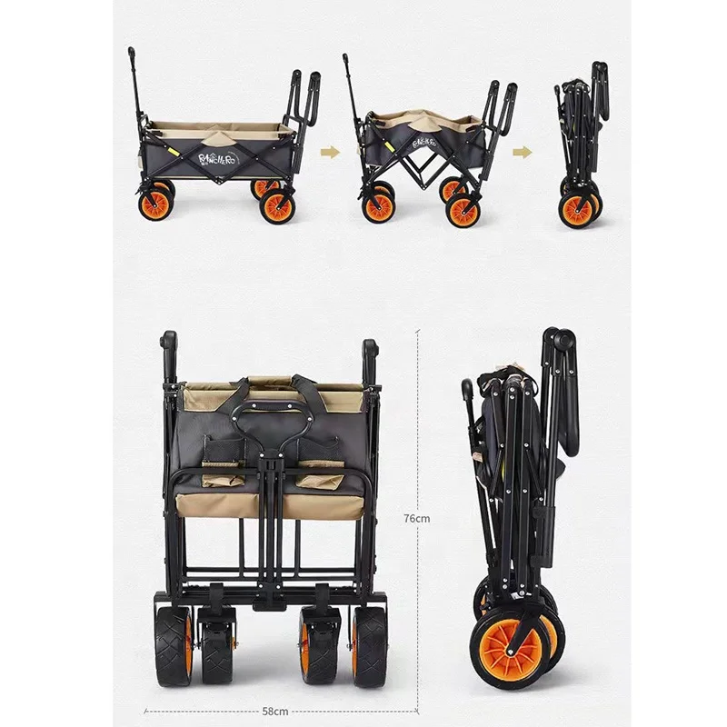 2024 Collapsible Outdoor Utility Wagon Heavy Duty Folding Garden Camping Wagon with Universal Wheels
