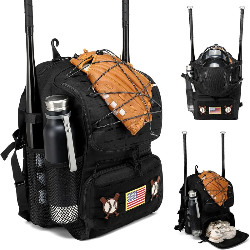 Tactical Baseball Backpack, Softball Bat Bag with Shoes Compartment for Youth/Adult, Lightweight Baseball Bag