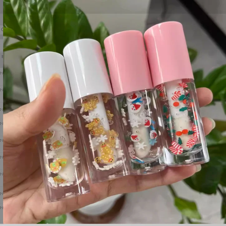 Clear round tube lip oil private label custom logo lip plumper oil Christmas lip oil