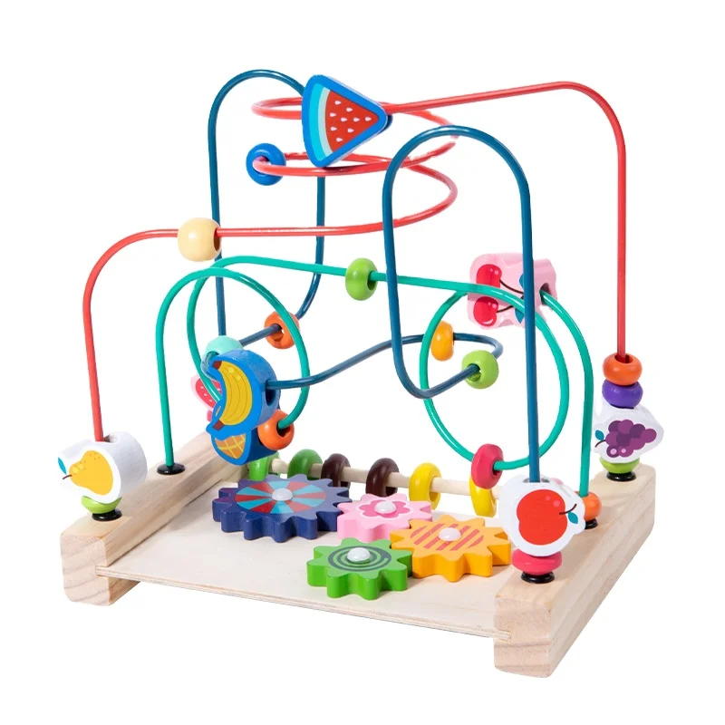 Factory Supply hot sale cheap wooden toys rorys story cubes montessori toy Blocks Model Building maze beads baby toys 1 year