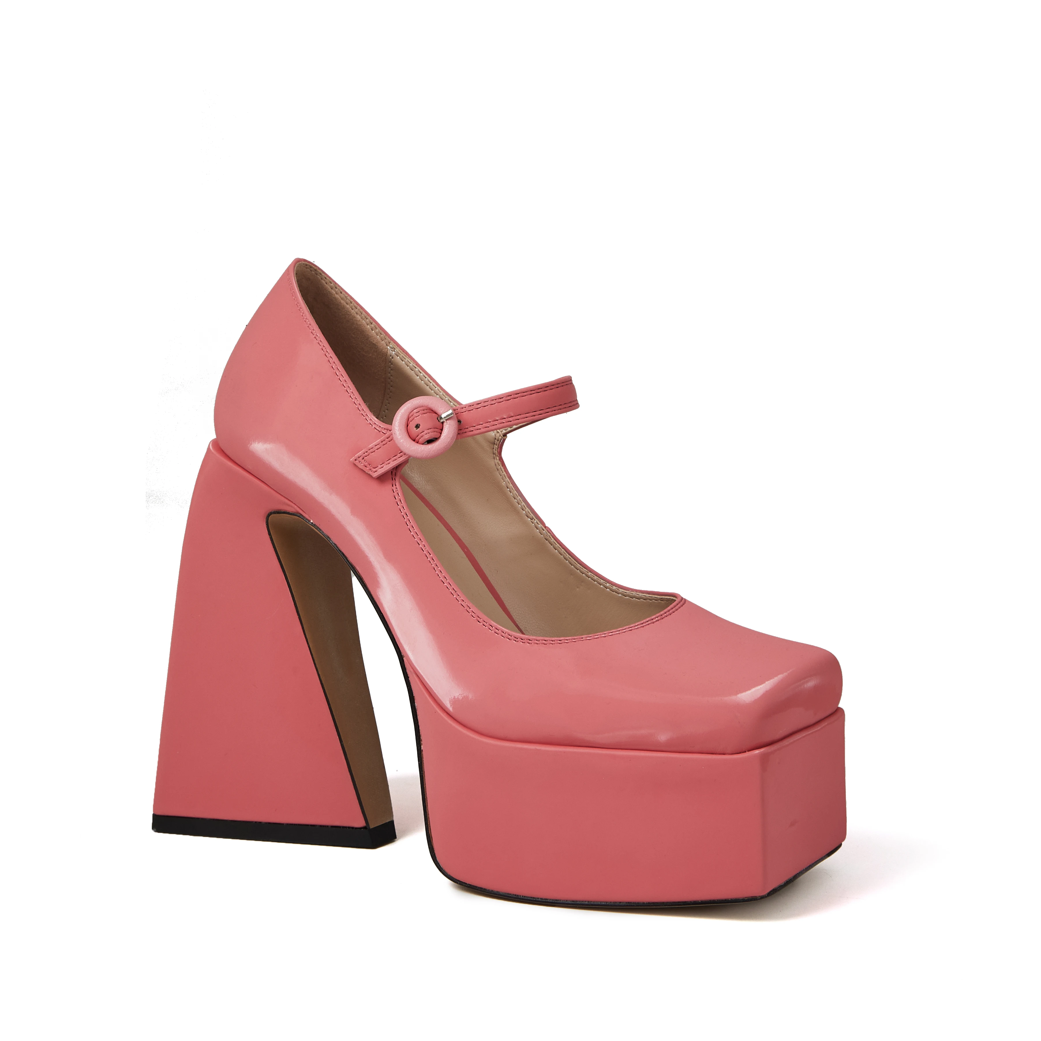 Женские туфли на платформе туфли-лодочки квадратном каблуке с застежкой-пряжкой 2022