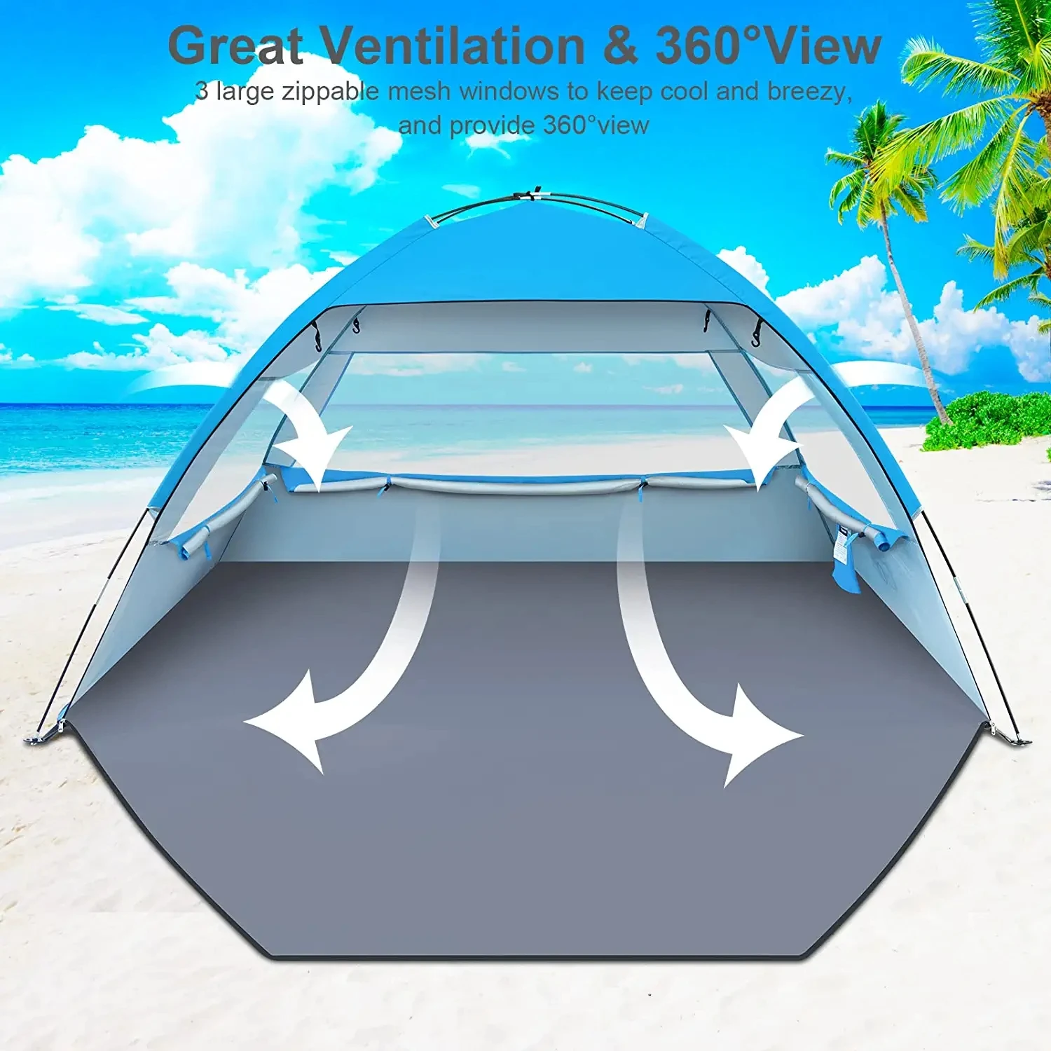 NPOT Beach Tent with UPF 50+ UV Protection Portable Beach Tents Sun Shelter Canopy Lightweight & Easy Setup for 3-4/5-6person
