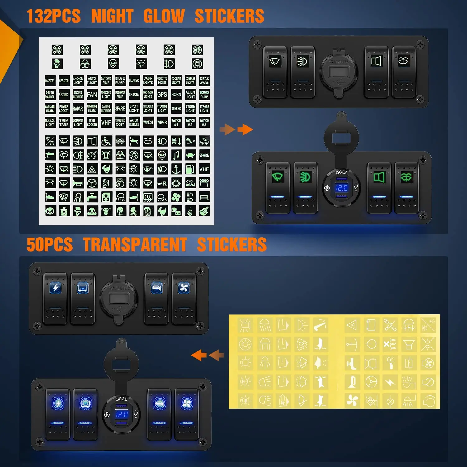 Rocker Switch Box 4 Gang 12V ON Off Switch 2 USB Car Socket Digital DC Voltmeter Waterproof Switch Panel Box for Boat RV Truck