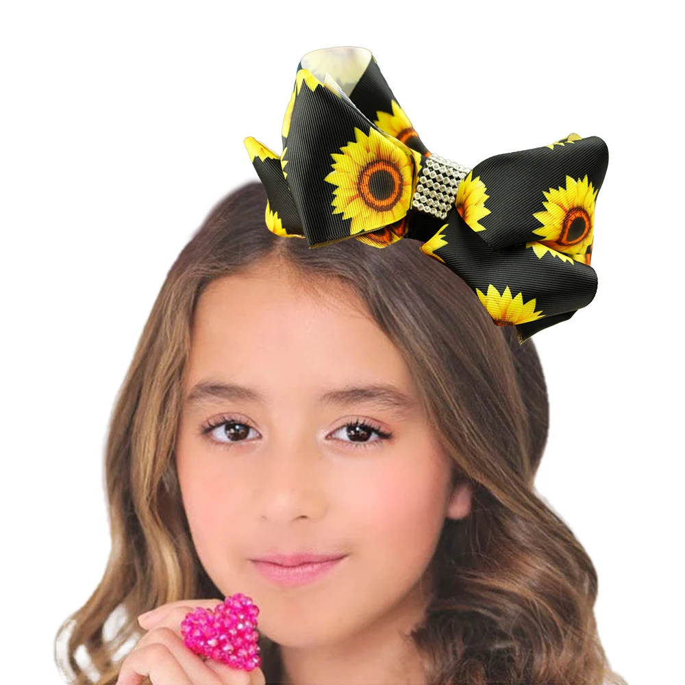 HCArtware Ins popular sunflower girl hair bow 6 cinch Boutique double-layer ribbon hand-woven hair bow for kids