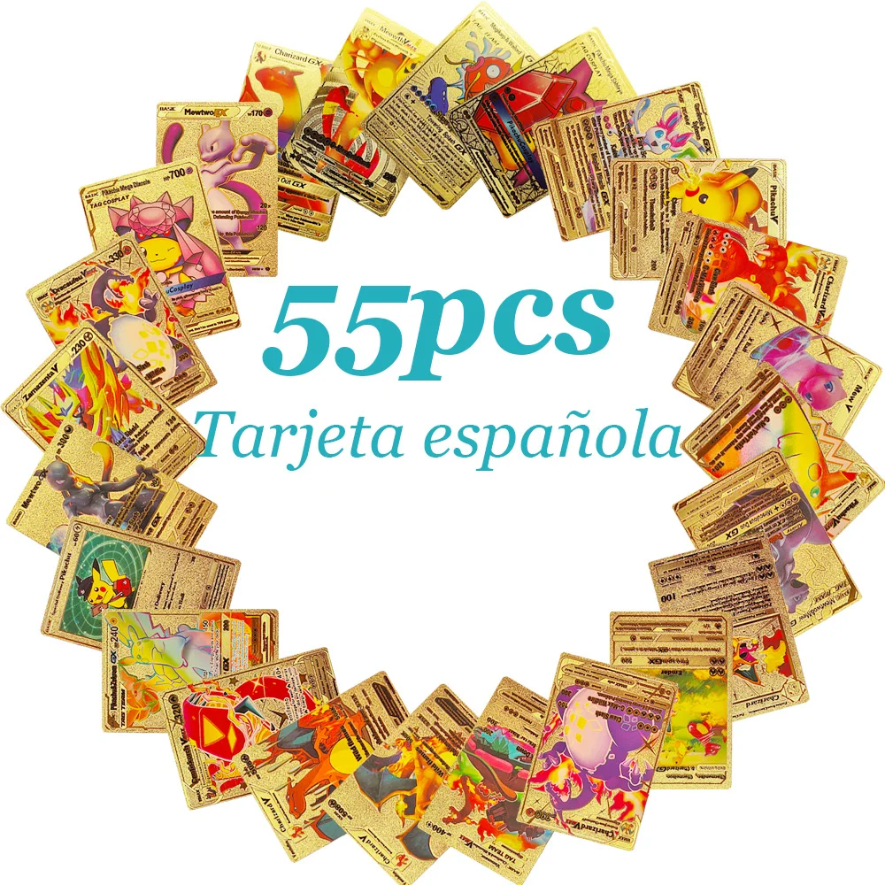 55 Tarjetas/caja Espanol  Negro Gx Vmax Tcg Estuche Comercio Doradas De Poke mon