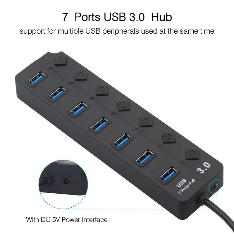 Usb Hub 3.0 5Gbps High Speed 7 Port Usb 3.0 Hub Splitter On/Off Switch For Macbook Laptop Pc