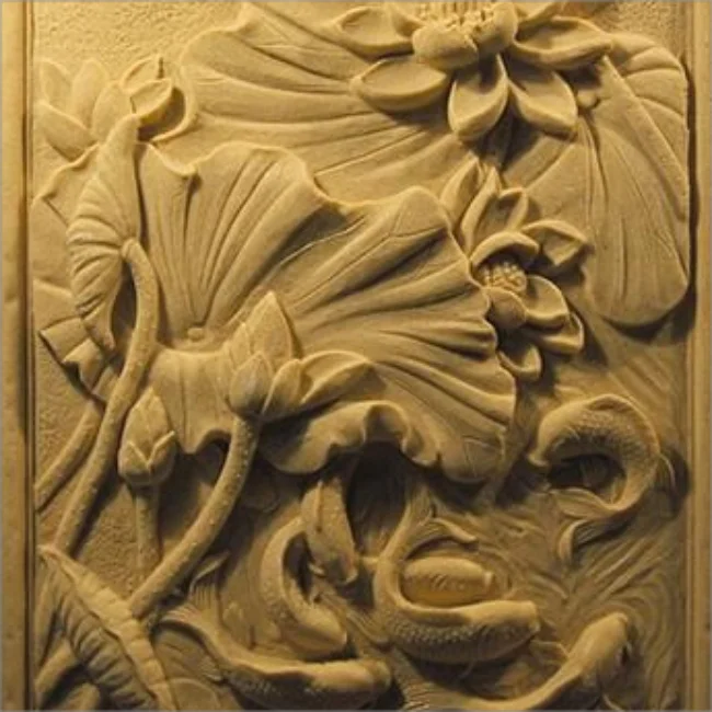 Outdoor Stone Decor 3D Stone Carvings Flower Painting Wall Decoration Sandstone Relief