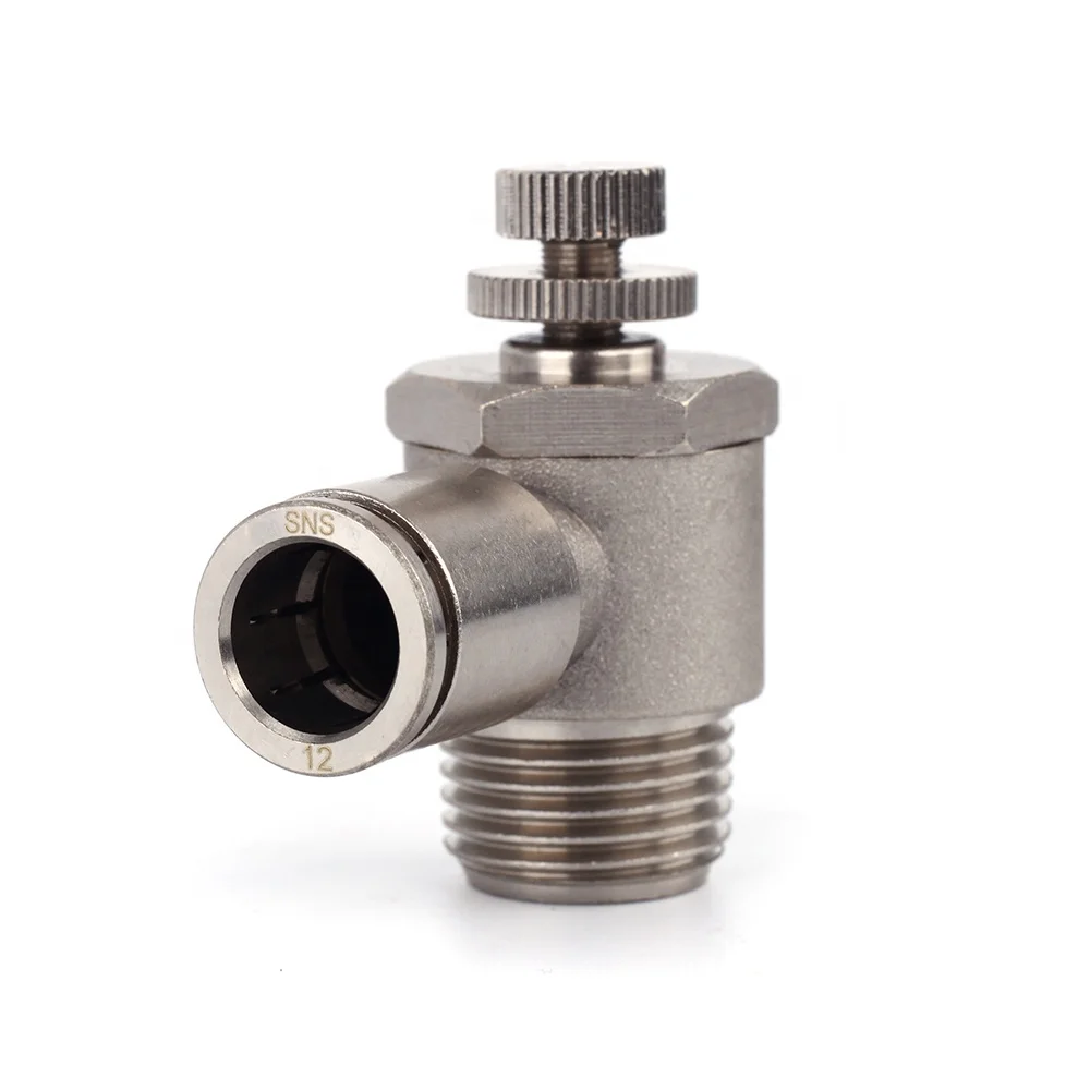 SNS JJSC Series one touch L type 90 degree elbow nickel-plated brass air flow speed control fitting pneumatic throttle valve