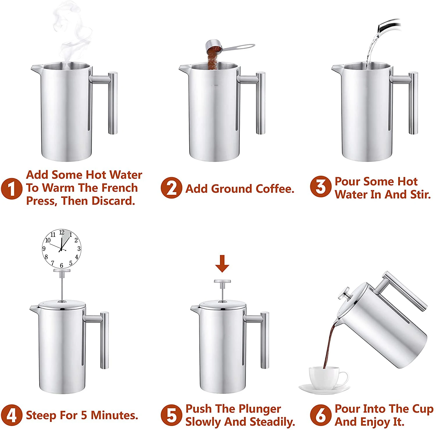 Premium Coffee Maker 1.5L Stainless Steel Cafetiere Custom Logo French Press