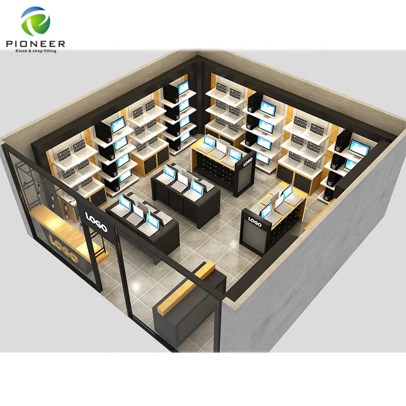 Pioneer Retail Wood Store Display Rack Shelf for Laptop Computer Showroom Design