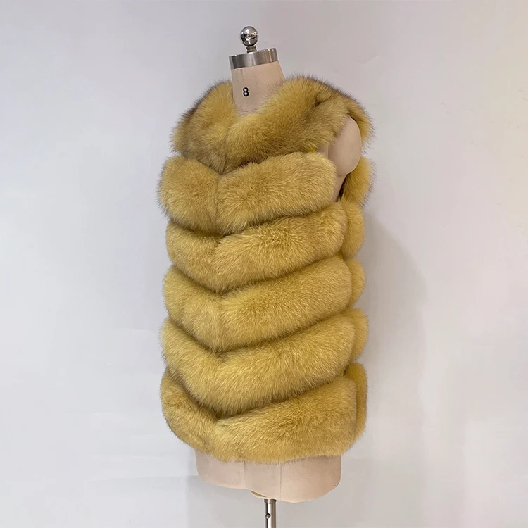 2022 Customized High Quality Sleeveless Luxury Real Fox Fur Floor Length Jacket Fur Fox Coat