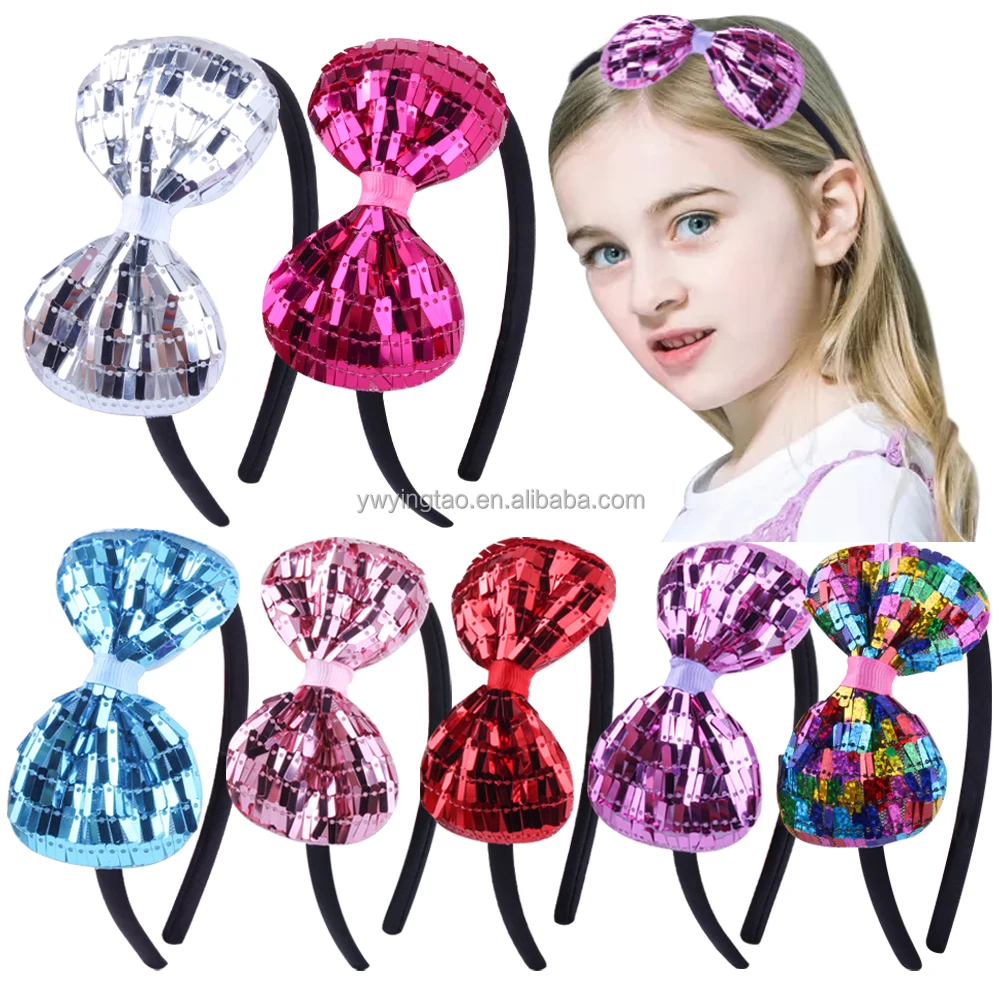 Candygirl Glitter Big Bow Hairband Sequins Thin Headband Colorful Glitter Sequin Hair Hoop Headband For Girls