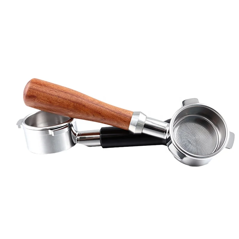 Amazon Top Seller Wood Handle Naked Espresso Portafilter 54mm Bottomless Portafilter For Breville