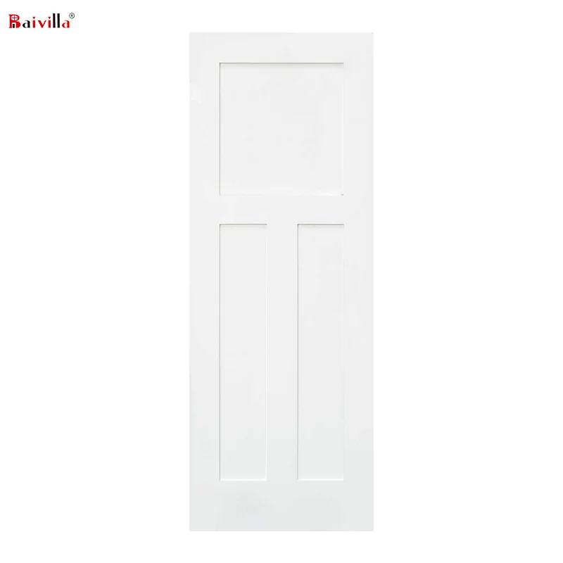 Low Price Wooden Internal Door 3 Panel White Primer Hdf Moulded Doors With Door Frame