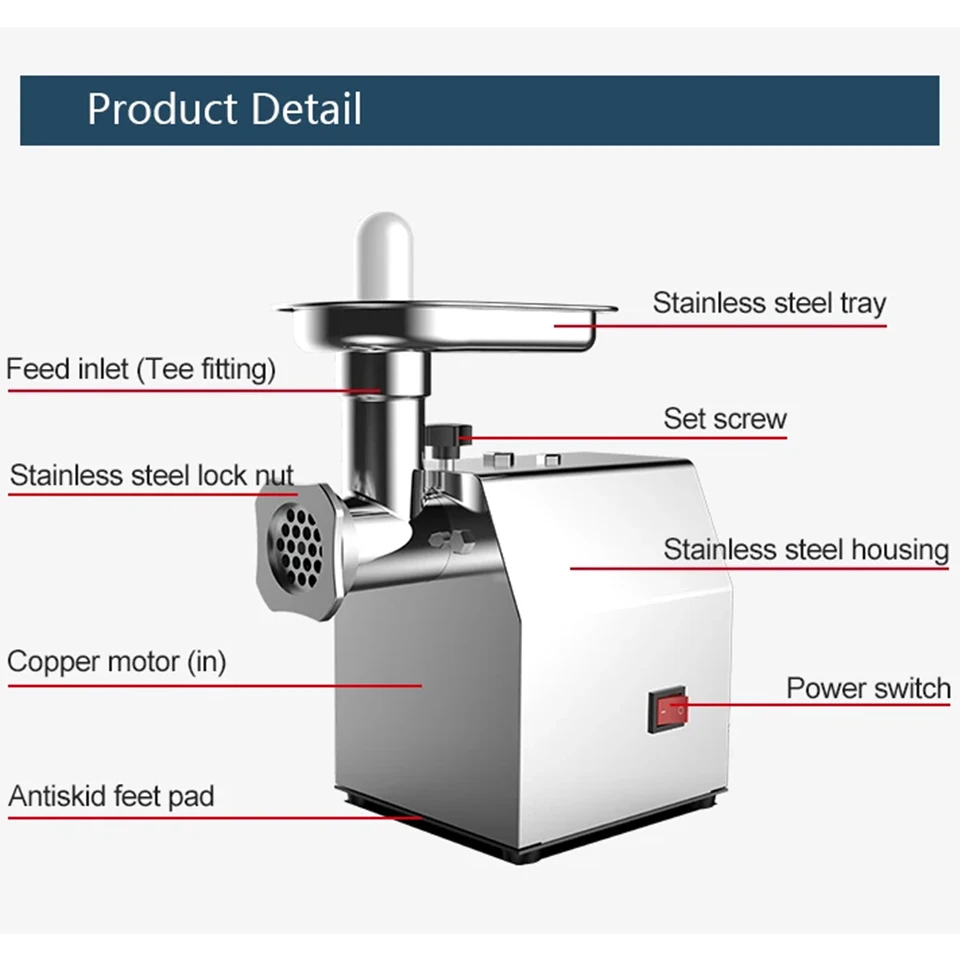 TC8-2 Electric Meat Grinder 650w Heavy Duty S.steel Meat Mincer Machine, Sausage Stuffer Tubes Kubbe Attachments