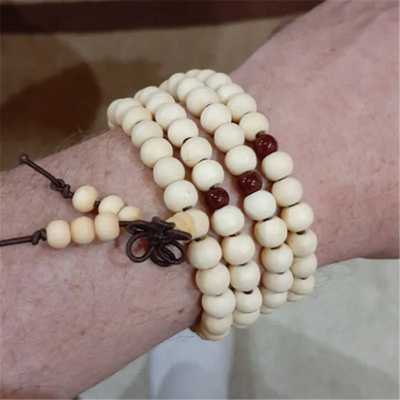 Women Men Yoga 108 Beads Bracelet Natural Sandalwood Buddhist Buddha Wood Prayer Beaded Lotus OM Bracelet Necklace Rosary