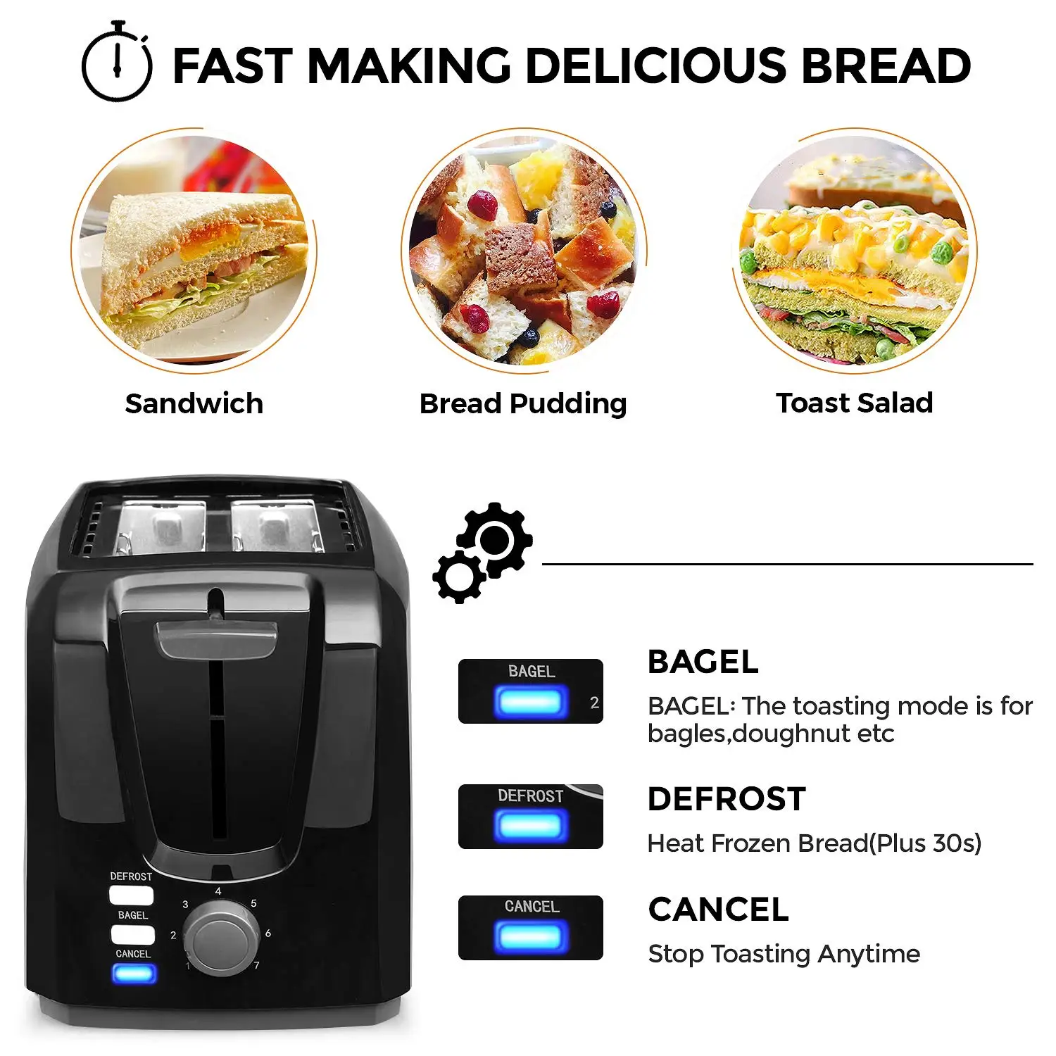 Bagel Toaster Evenly and Quickly with 2 Wide Slots 7 Shade Settings and Removable Crumb Tray Stainless Steel Black Toasters Ove