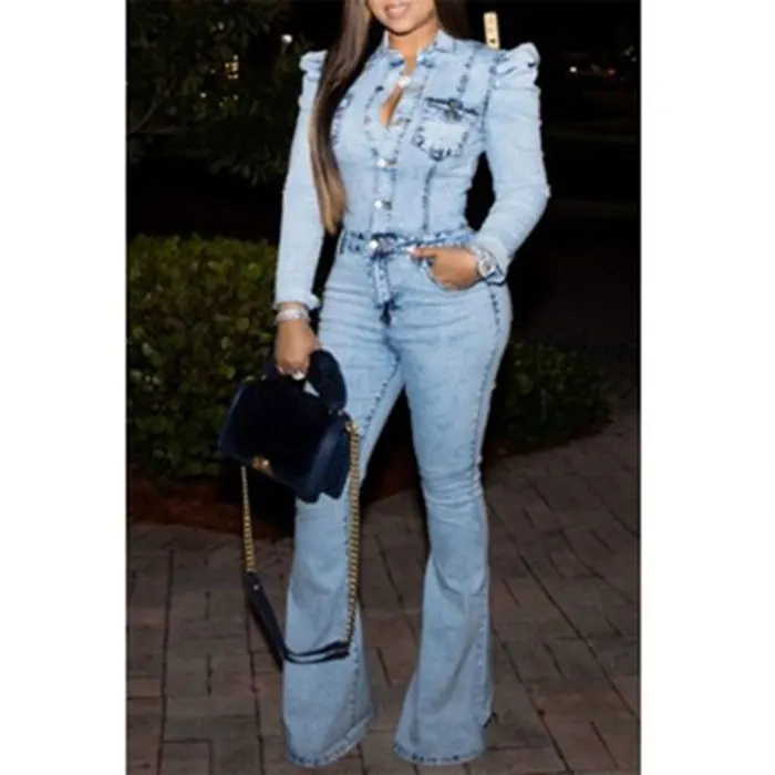 Hot Sale  Bodycon  Jeans  Jumpsuit  Bell-bottomed Pants Wholesale Women Jumpsuits and Rompers