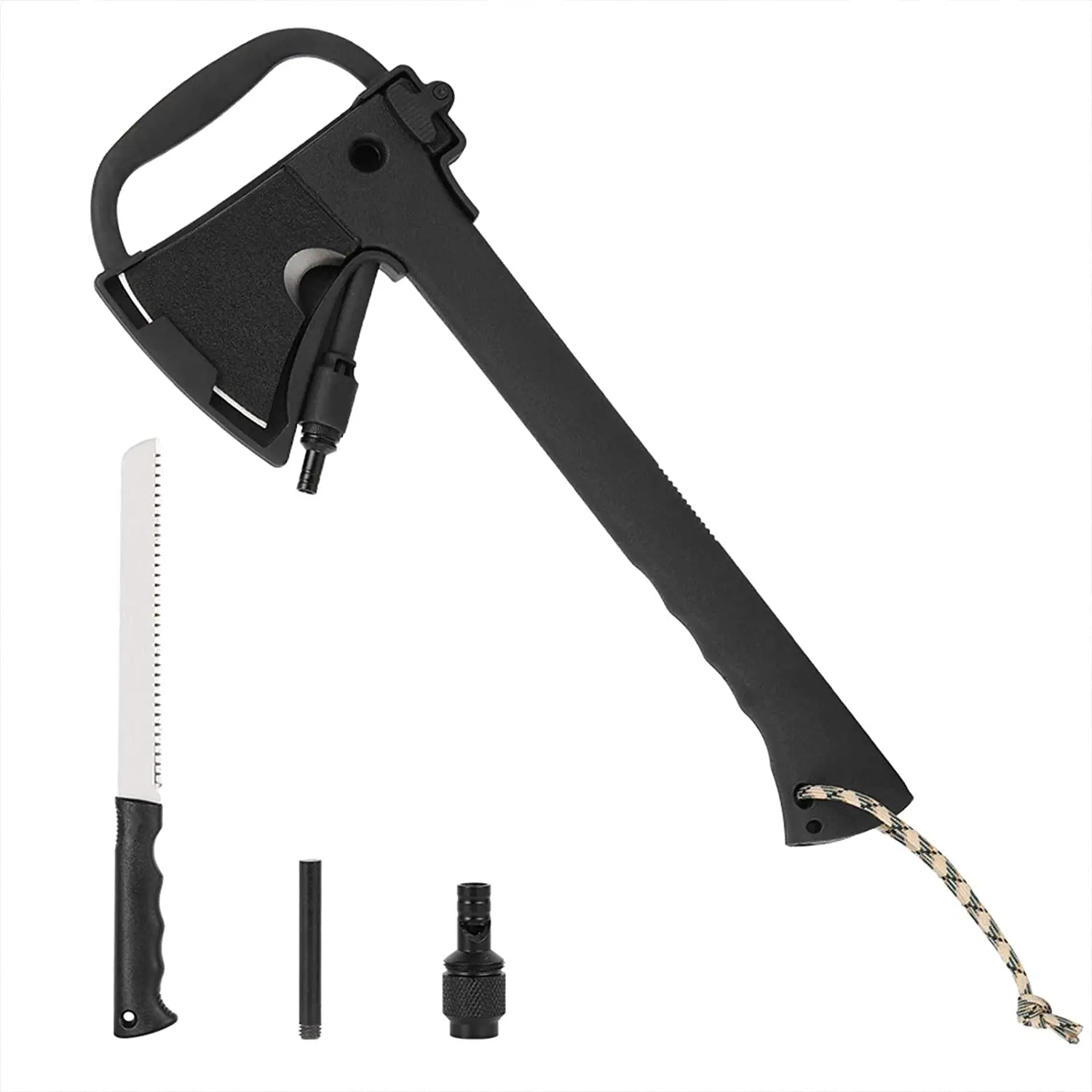 
Camping Hand Axe Combo Kit, Outdoor Camp Hatchet with 11.8-inch Saw Blade Knife, Firestarter, Whistle, Plastic Cover, Black 