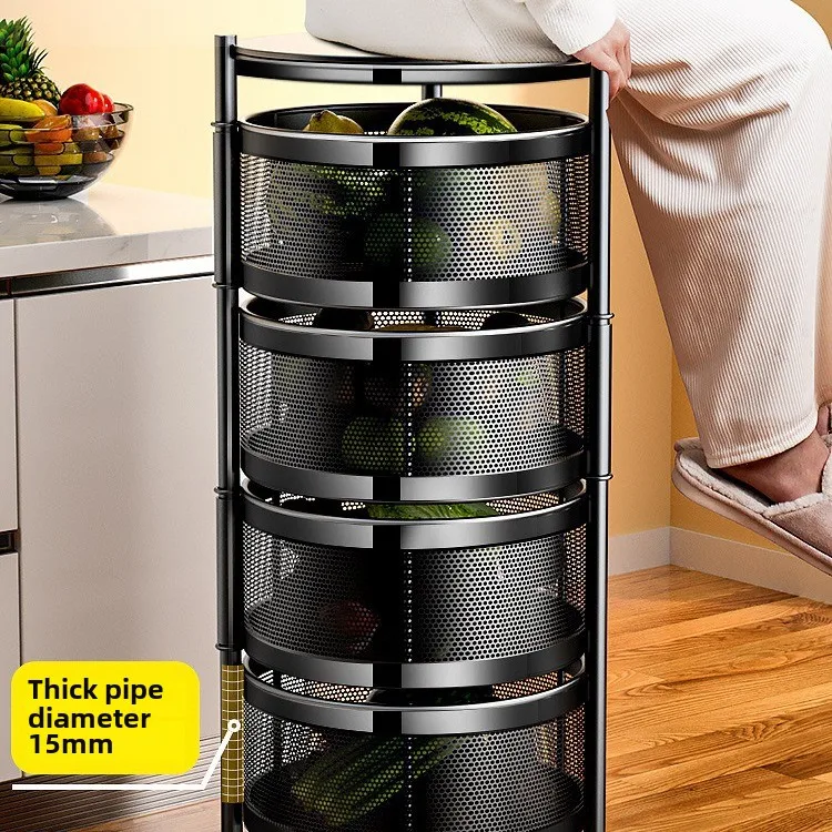 Direct Sale Kitchen Organizer Multi-Layer Fruit Basket and Spice Bottle Storage Rack Rotating Shelf Storage Rack