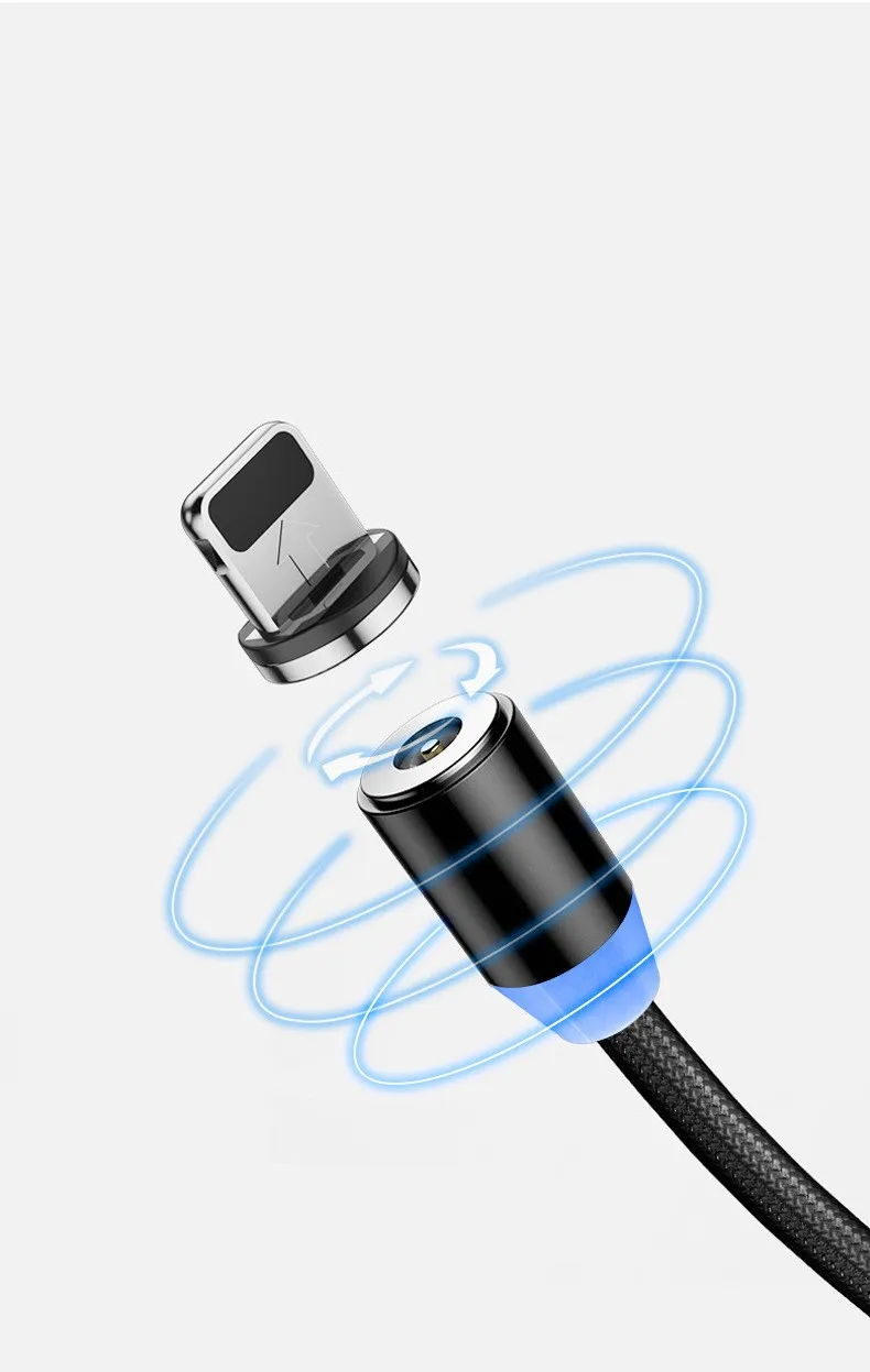 Black Magnetic  Type-c Micro L Connector Usb 3 In 1 Charging Cable